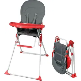 Bambisol - Chaise haute fixe - Pour bébé de 6 à 36 mois - Gris et rouge - Assise PVC, tablette amovible et réglable, repose-pieds, 6 positions