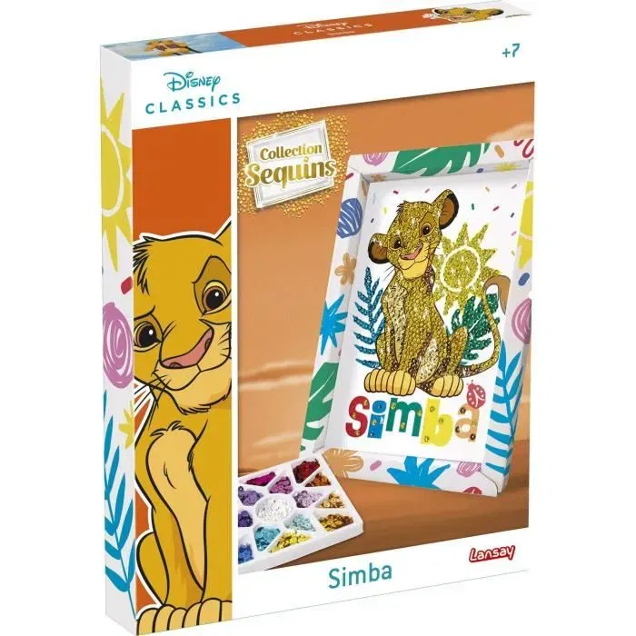 Lansay Kit de Création Collection Sequins Simba Le Roi Lion avec Illustration, Plaque Polystyrène, Sequins et Épingles - À Partir de 7 Ans