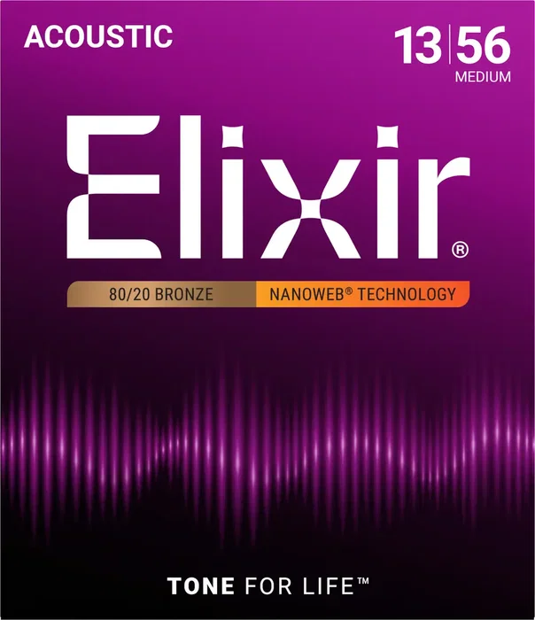 Elixir Juego Acústica Nanoweb 80/20 Bronze Medium 13-56