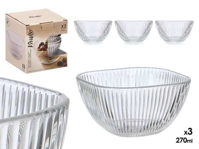 VIVALTO Set de 12 bols d'apéritif Rayas 270ml en verre transparent VIVALTO Set de 12 bols d'apéritif Rayas 270ml en verre transparent