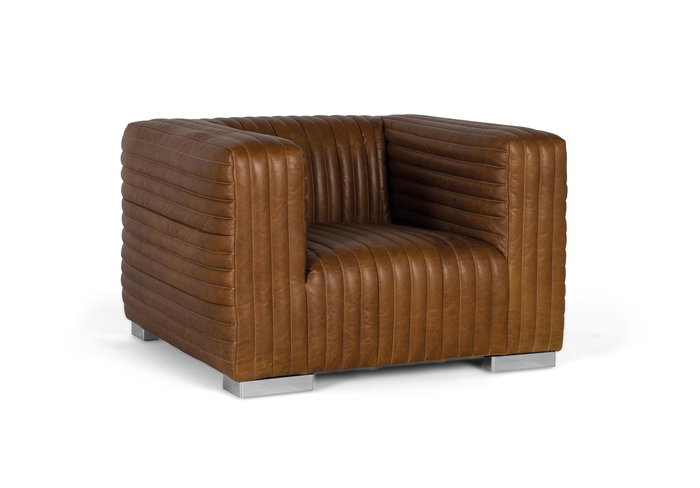 GINER Y COLOMER - Fauteuil en cuir moderne, structure cubique avec pattes en acier inoxidable, dimensions 103x98x67 cm, couleur marron