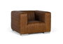 GINER Y COLOMER - Fauteuil en cuir moderne, structure cubique avec pattes en acier inoxidable, dimensions 103x98x67 cm, couleur marron