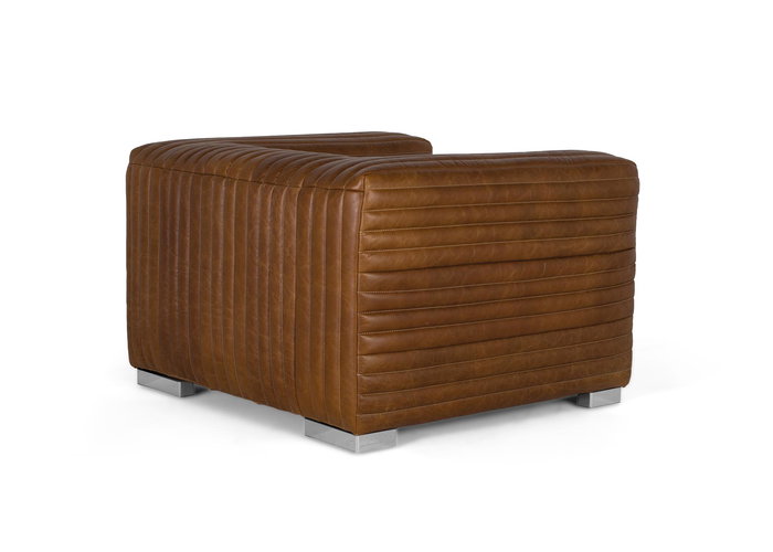 GINER Y COLOMER - Fauteuil en cuir moderne, structure cubique avec pattes en acier inoxidable, dimensions 103x98x67 cm, couleur marron