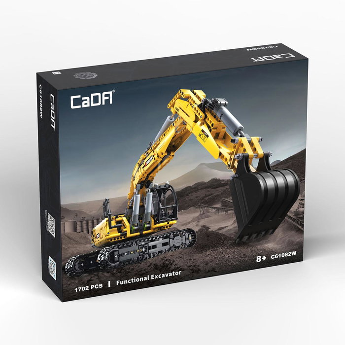 CaDA C61082W - Excavatrice Fonctionnelle 1072 Pièces, Moteur Optionnel, Cabine Rotative, Instructions Multilingues, Jouet de Construction 8+