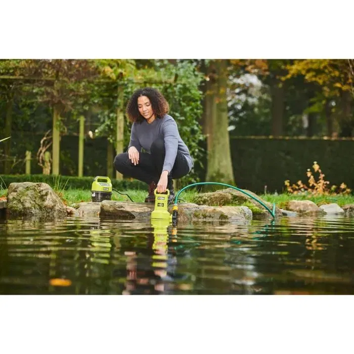 Ryobi Pompe d'évacuation 18V RY18SPA-0, 4 200 l/h, immersion 5 m, IPX7, minuterie 3 réglages, sans batterie