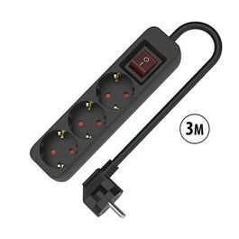 Rallonge 3 prises Schuko avec interrupteur TM Electron TMUAD533SBK Noir 3680 W 250 V (3 m)