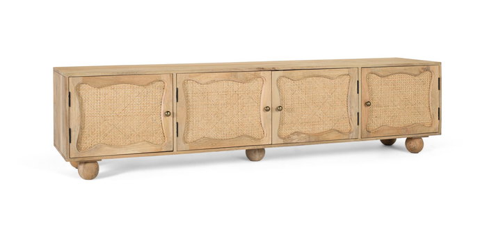 GINER Y COLOMER - Meuble TV en bois de manguier avec 4 portes à design artisanal - 200 x 40 x 51 cm - Finition naturelle