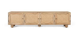 GINER Y COLOMER Meuble TV en bois de manguier naturel avec 4 portes en cannage