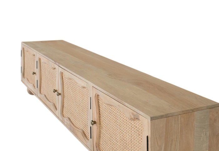 GINER Y COLOMER - Meuble TV en bois de manguier avec 4 portes à design artisanal - 200 x 40 x 51 cm - Finition naturelle