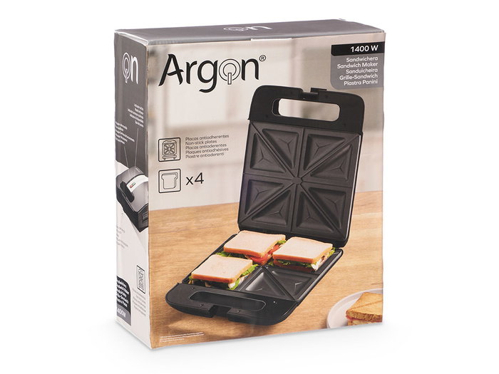 Argon Sandwichera 4 Places 1400W Noir Inox 28.9x35.2x32 cm (Set de 4)