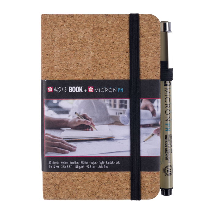 Sakura Carnet de croquis en liège et stylo Pigma Micron PN, papier crème Sakura Carnet de croquis en liège et stylo Pigma Micron PN, papier crème