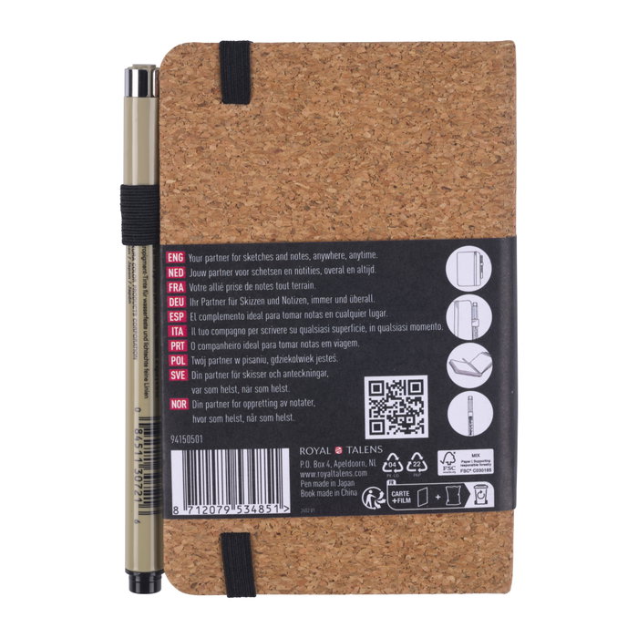 Sakura Carnet de croquis en liège et stylo Pigma Micron PN, papier crème Sakura Carnet de croquis en liège et stylo Pigma Micron PN, papier crème