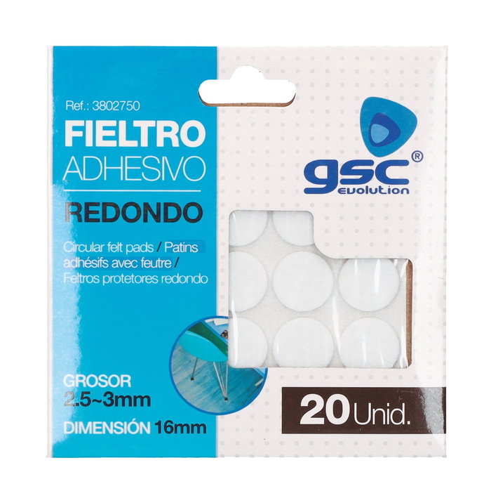 GSC Evolution Set de 20 feutres adhésifs ronds Ø16mm - Blanco