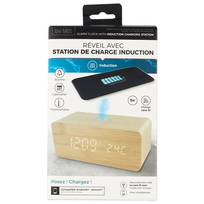 Be Mix Station de charge, réveil, thermomètre et calendrier