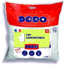 Dodo Oreillers Confortables Lot de 2, 60 x 60 cm, Garnissage Fibre Volupt'Air, 100% Polyester, Blanc