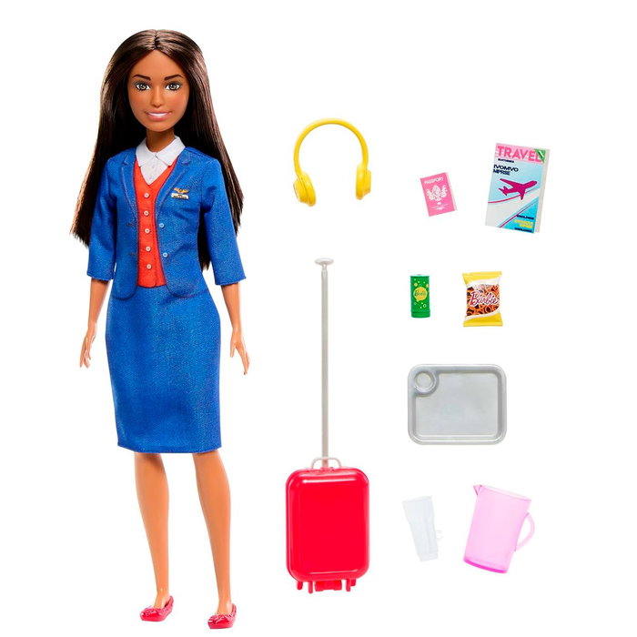 Barbie Mattel - Poupée HYT60 - Stewardess / Hôtesse de l'air - Taille Fashion - avec Malette et Accessoires de Voyage