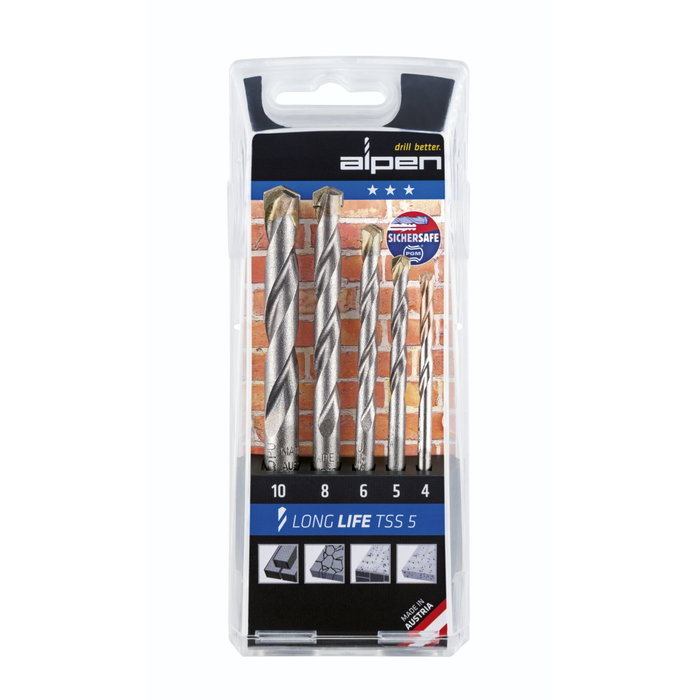 Alpen TSS 5 LL 4-5-6-8-10 Coffret de 5 forets pour maçonnerie et pierre naturelle Alpen TSS 5 LL 4-5-6-8-10 Coffret de 5 forets pour maçonnerie et pierre naturelle