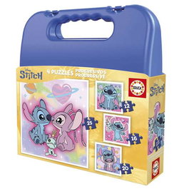 Educa Puzzle maleta progressif Stitch 12, 16, 20 et 25 pièces - Puzzle valise avec plusieurs niveaux de difficulté