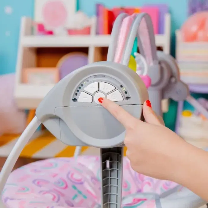 Bright Starts Pink Paradise Portable Swing - Balancelle bébé électrique portable, 6 vitesses de balancement, 10 chansons, 2 positions d'inclinaison, siège de confort, rose