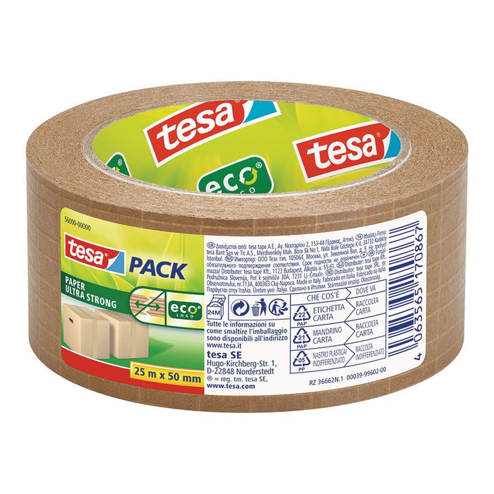 Tesa Cinta de embalar de papel marron avec filaments 50 mm x 25 m Tesa Cinta de embalar de papel marron avec filaments 50 mm x 25 m