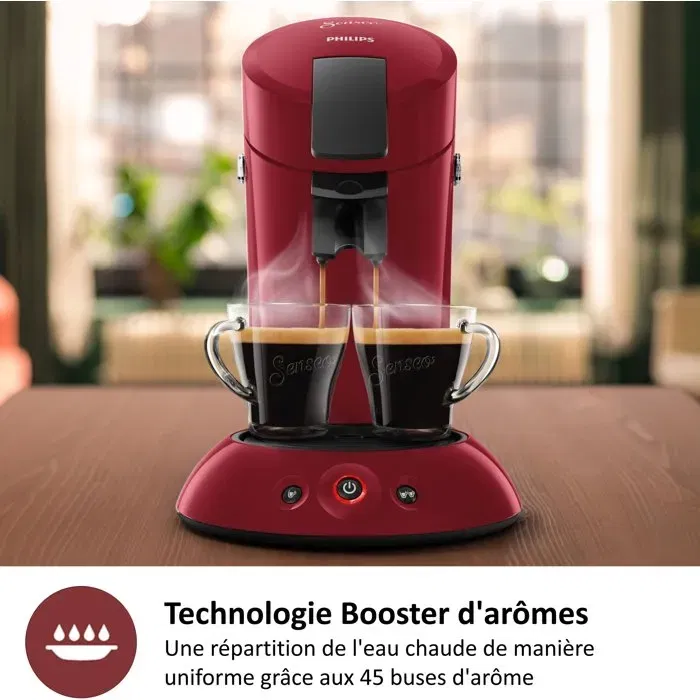 Philips Senseo HD6553/81 Machine à café à dosettes originale rouge avec booster d'arômes, crema plus et arrêt automatique
