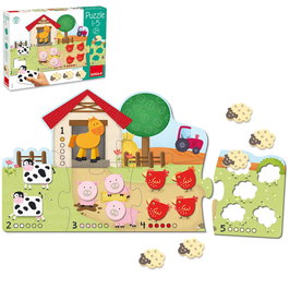 Goula Puzzle 1-5 53438 - Puzzle d'apprentissage pour compter de 1 à 5 avec 15 animaux en bois, grande taille carton, pour enfants à partir de 1 an
