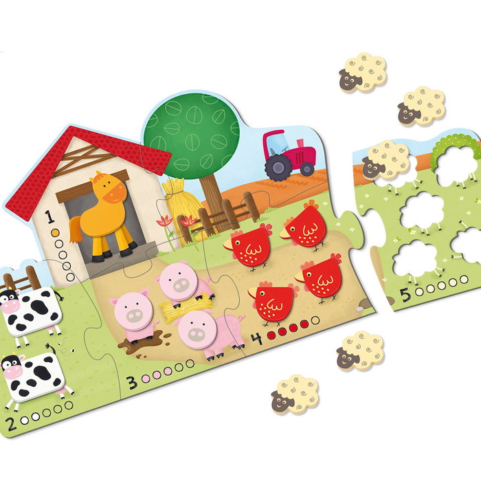 Goula Puzzle 1-5 53438 - Puzzle d'apprentissage pour compter de 1 à 5 avec 15 animaux en bois, grande taille carton, pour enfants à partir de 1 an