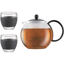 Bodum - Théière à piston CHAMBORD SET, 1.0 litre avec couvercle, anse, filtre plastique + 2 verres de 0.35 litre