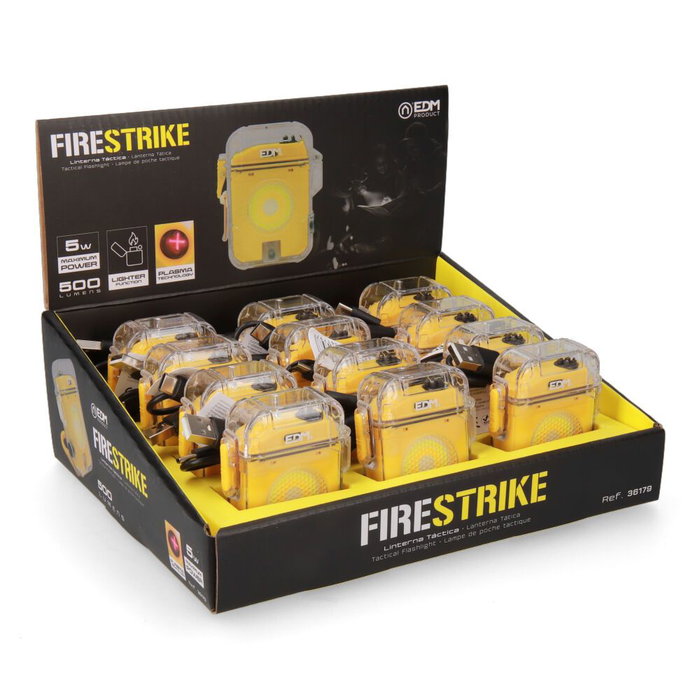 Edm Firestrike Lampe Torche LED Tactique Rechargeable avec Briquet Plasma COB 500 lm USB-C IP44 5W