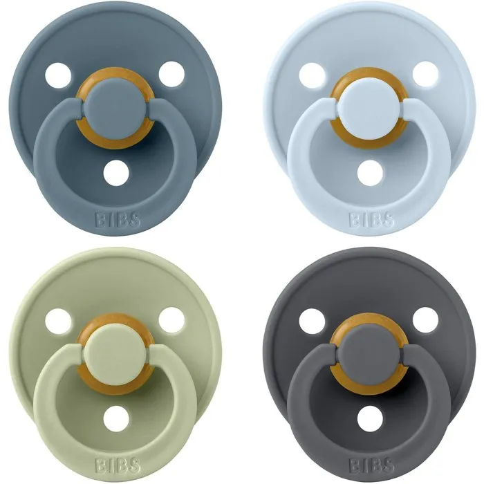 Bibs Lot de 4 sucettes avec embout rond - Caoutchouc naturel - Petrol Sage Baby Blue Iron