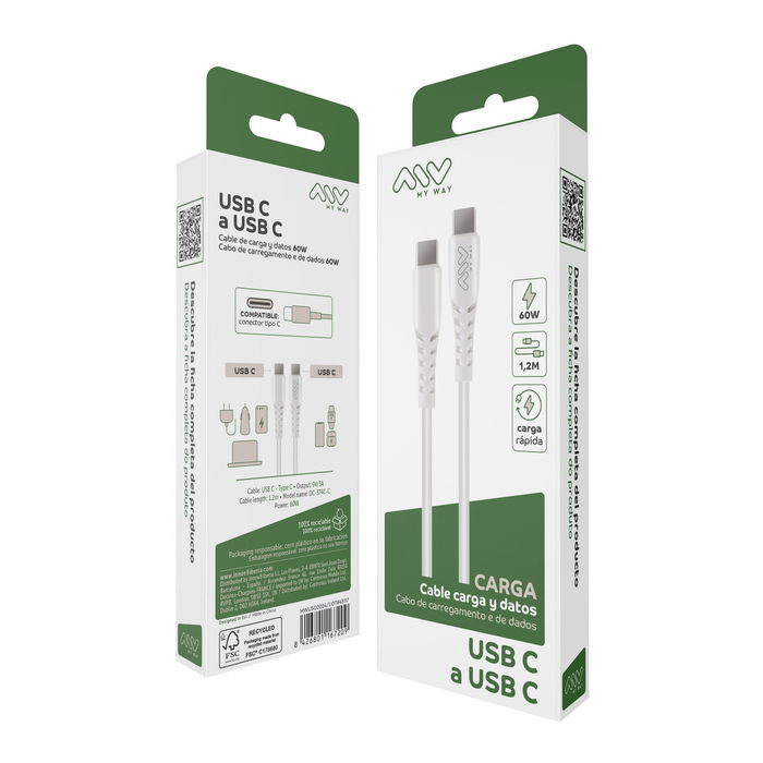 Câble USB-C vers USB-C Myway Blanc Câble USB-C vers USB-C Myway Blanc