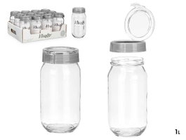 Vivalto Bocal en verre avec couvercle gris 1 L 9x19x9 cm (Set de 12)