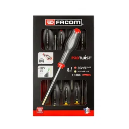 Facom AT.8PB Coffret de 8 tournevis Protwist avec rack (fente 3,5-8 mm, Phillips 0-2) pour bricolage - Gris