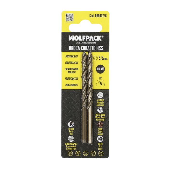 WOLFPACK LINEA PROFESIONAL Foret Cylindrique Cobalt HSS 5,5 mm (Lot de 2)