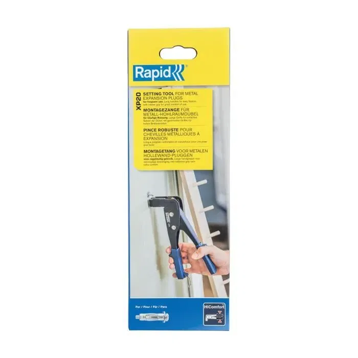 Rapid XP20 - Pince à chevilles à expansion pour fixation murale, usage fréquent - Compatible chevilles métalliques M4 M5 M6 - Poignées caoutchouc, verrouillage - Boîte