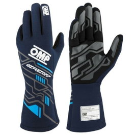 OMP Gants de course MY2025 FIA 8856-2018 Bleu Marine / Cyan Taille M
