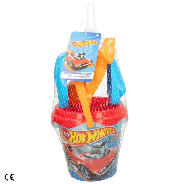 Hot Wheels Set de Plage avec Cubo, Pelle, Râteau, Tamis et 1 Moule - Modèles Assortis 14 cm, Color Baby