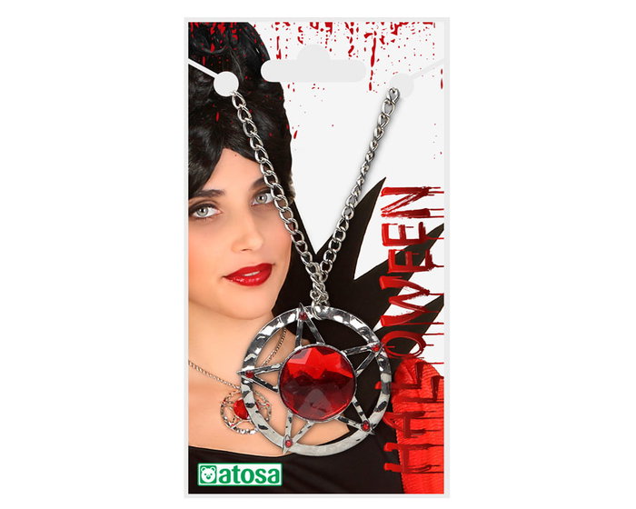 Collar de Vampiresa con Colgante Rojo - Collier Argenté avec Pendentif Rouge pour Costume d'Halloween Gothique et Sorcière
