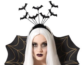 Serre-tête noir avec chauves-souris en relief pour fêtes gothiques et Halloween