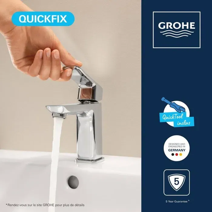 GROHE - Mitigeur de lavabo DICE Chrome Taille S - Clic-clac - Technologie SilkMove, débit limité, finition durable, 5 l/min GROHE - Mitigeur de lavabo DICE Chrome Taille S - Clic-clac - Technologie SilkMove, débit limité, finition durable, 5 l/min