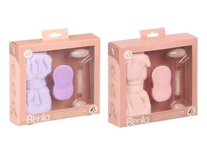 BERILO Set de 3 pièces de rouleaux exfoliants visage - Lila + Rosa