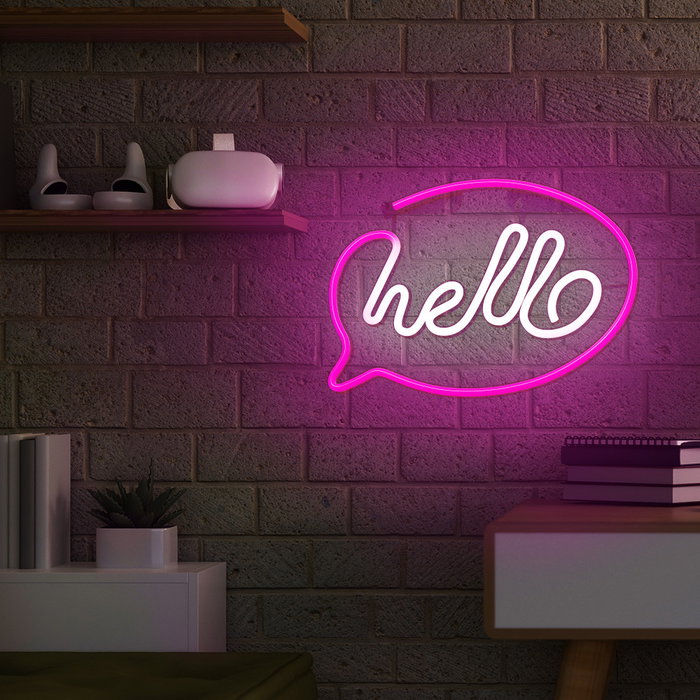Forever Lampe Neon Led Hello Pink Rose avec Alimentation USB et Piles