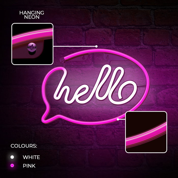 Forever Lampe Neon Led Hello Pink Rose avec Alimentation USB et Piles