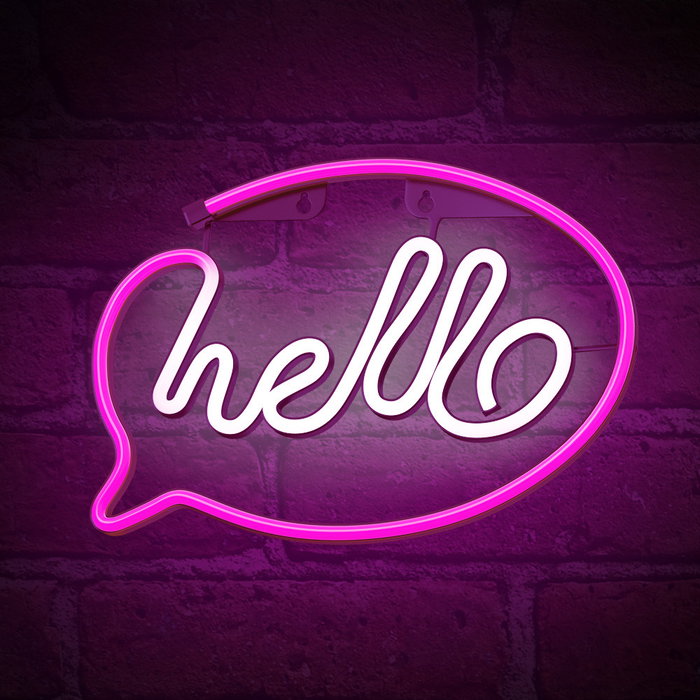 Forever Lampe Neon Led Hello Pink Rose avec Alimentation USB et Piles