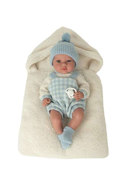 Munecas Arias Poupée Elegance 38 cm Aria Bleue avec Couverture (Peluche Pondérée) (Corps Vinyle, Genre Garçon)