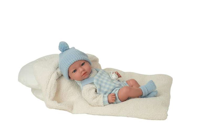 Munecas Arias Poupée Elegance 38 cm Aria Bleue avec Couverture (Peluche Pondérée) (Corps Vinyle, Genre Garçon)