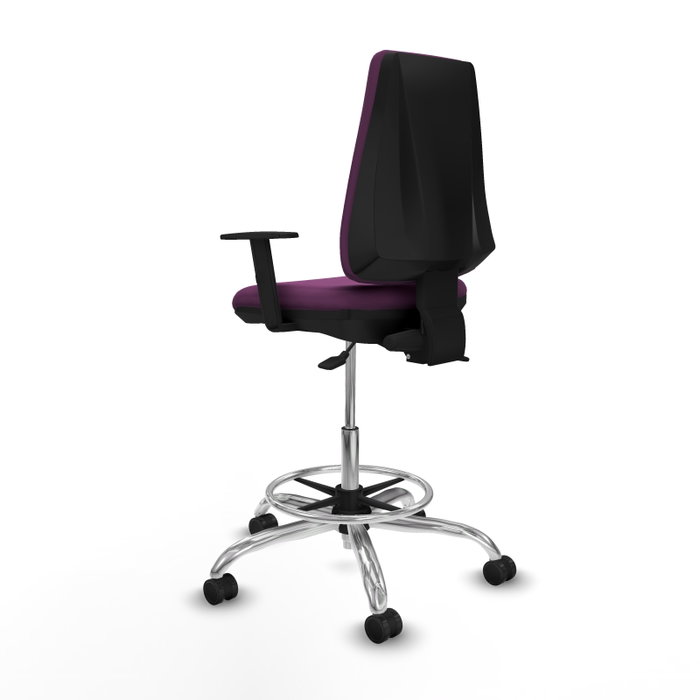 Tabouret Taburete Elche Asynchrone Cuir écologique Pourpre Structure chromée Accoudoir 1D Sans appui-tête Roulettes 65mm nylon