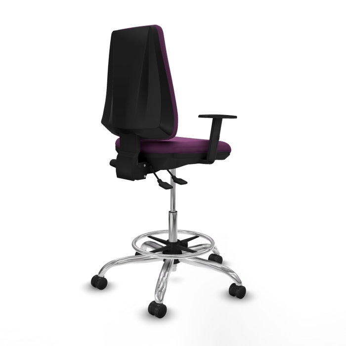 Tabouret Taburete Elche Asynchrone Cuir écologique Pourpre Structure chromée Accoudoir 1D Sans appui-tête Roulettes 65mm nylon