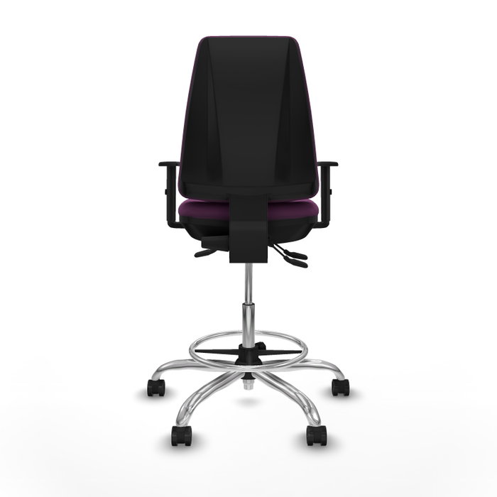 Tabouret Taburete Elche Asynchrone Cuir écologique Pourpre Structure chromée Accoudoir 1D Sans appui-tête Roulettes 65mm nylon
