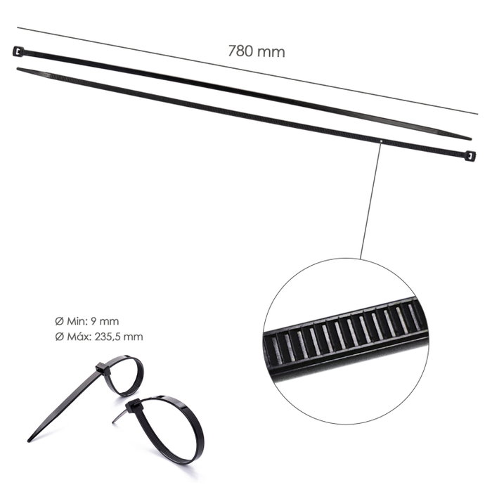 WOLFPACK LINEA PROFESIONAL Colliers de serrage en nylon noir 9,0 x 780 mm, 100 unités WOLFPACK LINEA PROFESIONAL Colliers de serrage en nylon noir 9,0 x 780 mm, 100 unités